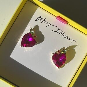 New! Betsey Johnson Pink Apple Heart Earrings
